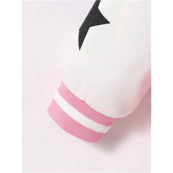 Fleece Coat, Autumn and Winter Daily Casual Hooded Long-Sleeved, Pink & White - Picture 4 of 6